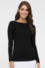 Load image into Gallery viewer, Black Ribbed Boatneck Top Front