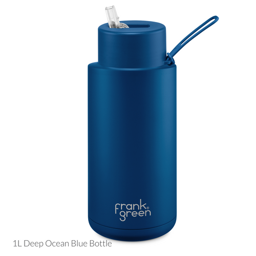 frank green Ceramic Reusable Bottle - Straw Lid - 1L - Deep Ocean Blue - Papaya Lane