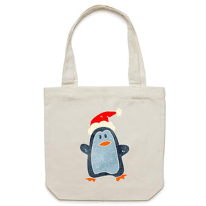 Sammy the Penguin -  Christmas Canvas Tote Bag - Papaya Lane