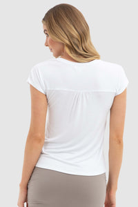 Belle V Neck White Bamboo Body T-shirt - Papaya Lane