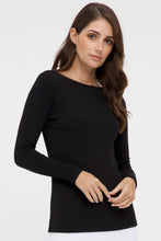 Load image into Gallery viewer, Black Ribbed Boatneck Top Front