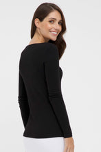 Load image into Gallery viewer, Black Ribbed Boatneck Top Back