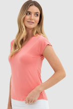 Load image into Gallery viewer, Belle V Neck Coral Bamboo Body T-shirt - Papaya Lane