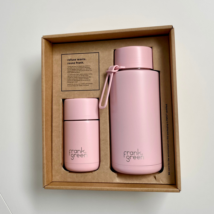 frank green My Eco Blushed Pink Gift Set: 1L Reusable Bottle + 295mL Reusable Cup