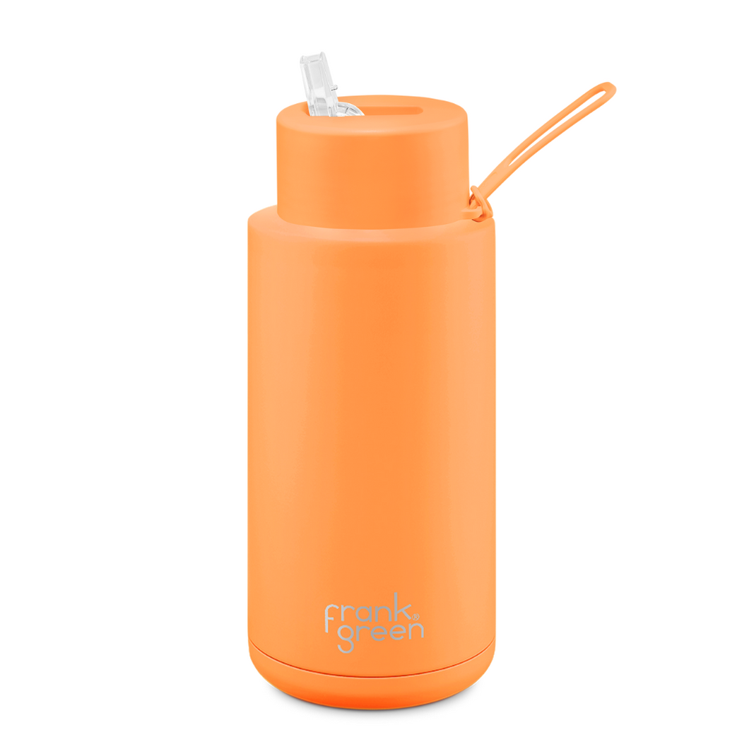 frank green Ceramic Reusable Bottle 1L -  Straw Lid - Neon Orange