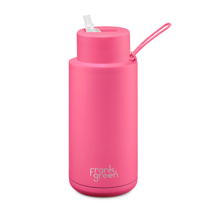 frank green Ceramic Reusable Bottle 1L -  Straw Lid - Neon Pink